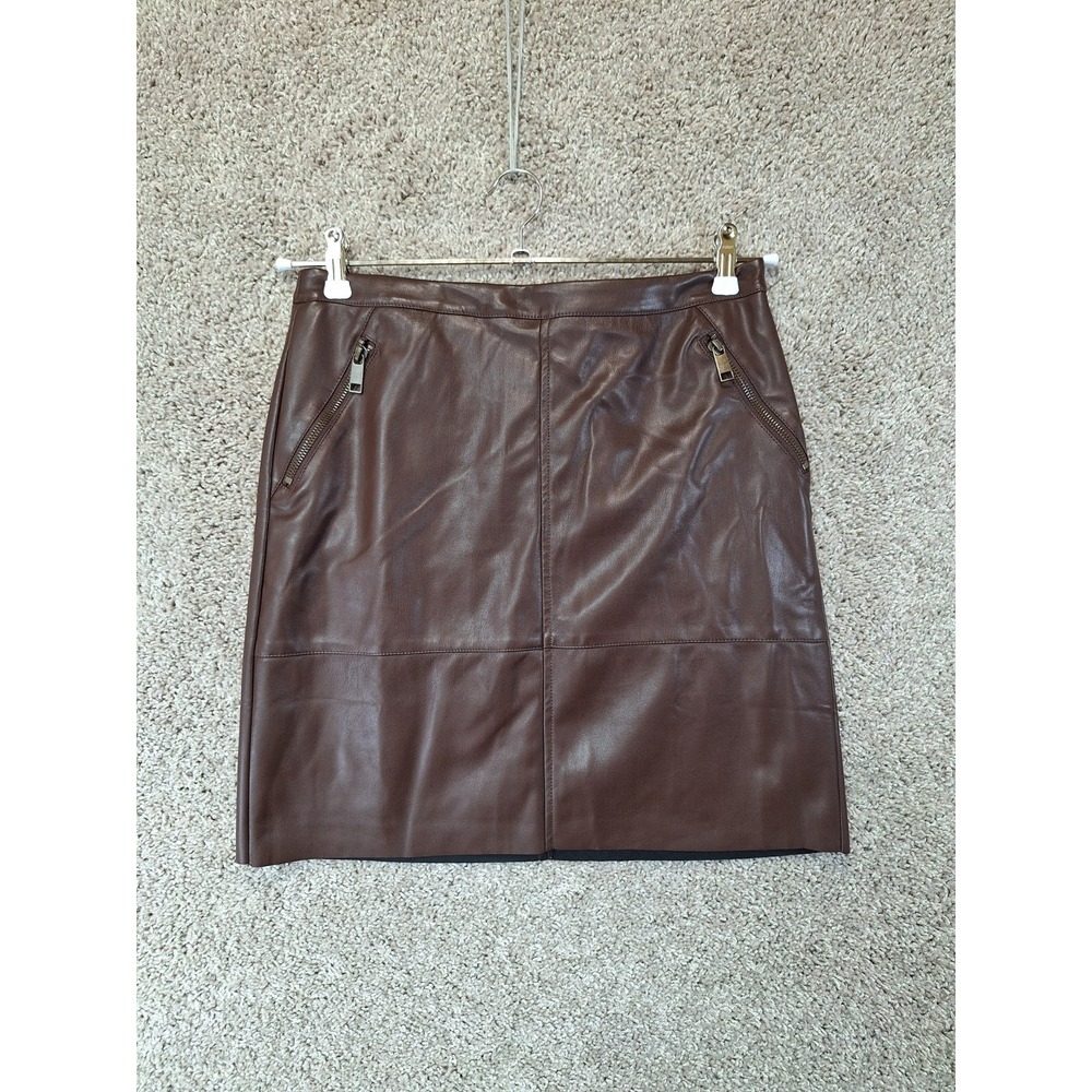 Banana Republic Mini Skirt Womens 6 Brown Faux Leather Pockets Back Zip Summer